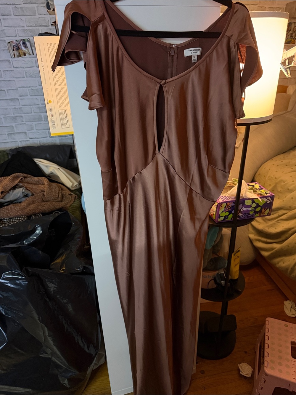 Old Navy Brown Satin Cold-Shoulder Dress